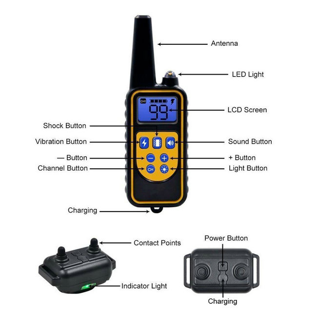 dog training collar 800M remote rechargeable and waterproof dog trainer for 3 dogs